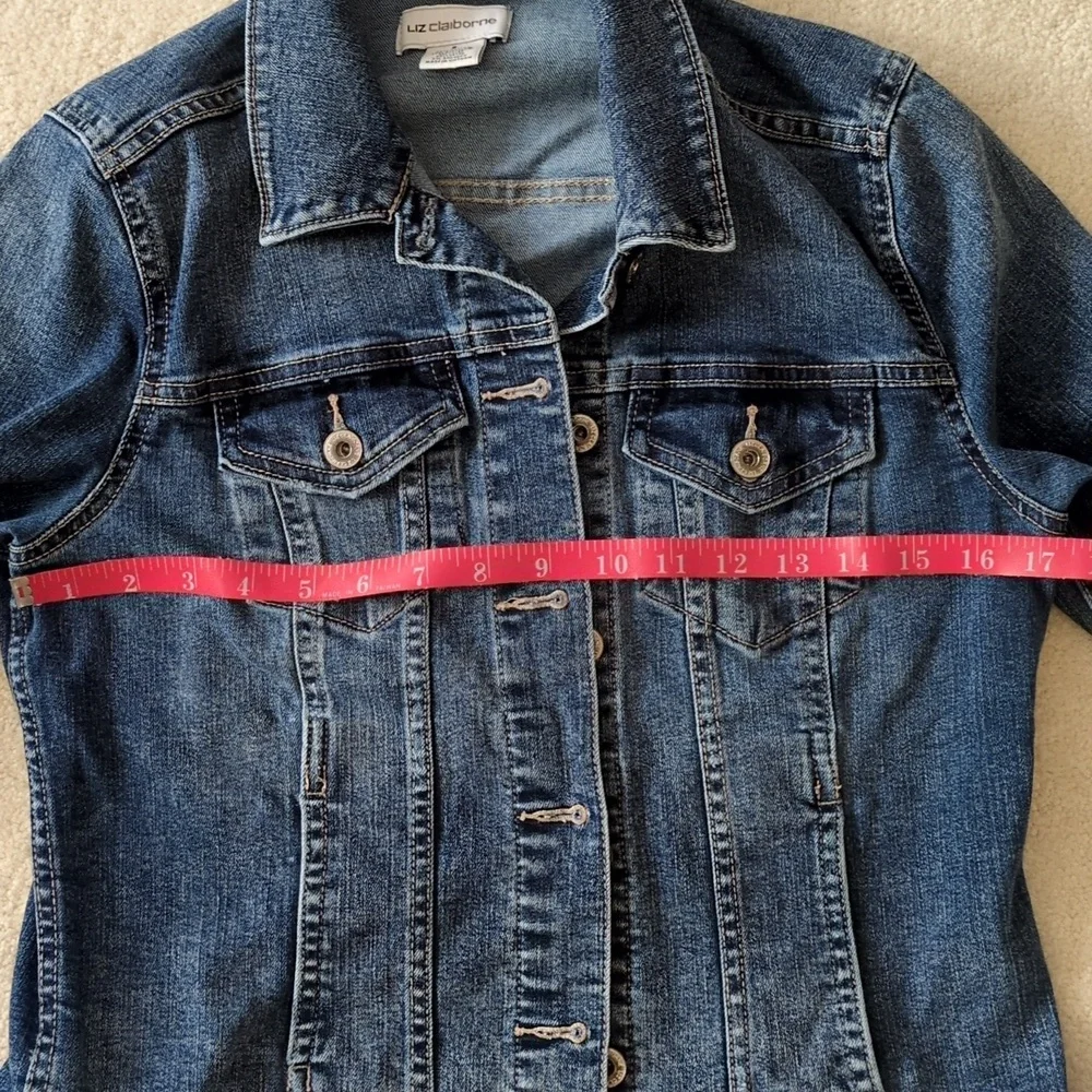 Liz Claiborne jean Jacket Cropped Fitted Pockets Layering Small - Picture 5 of 9